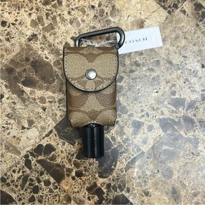 Coach Tan and Brown Keychain hand sanitizer holder